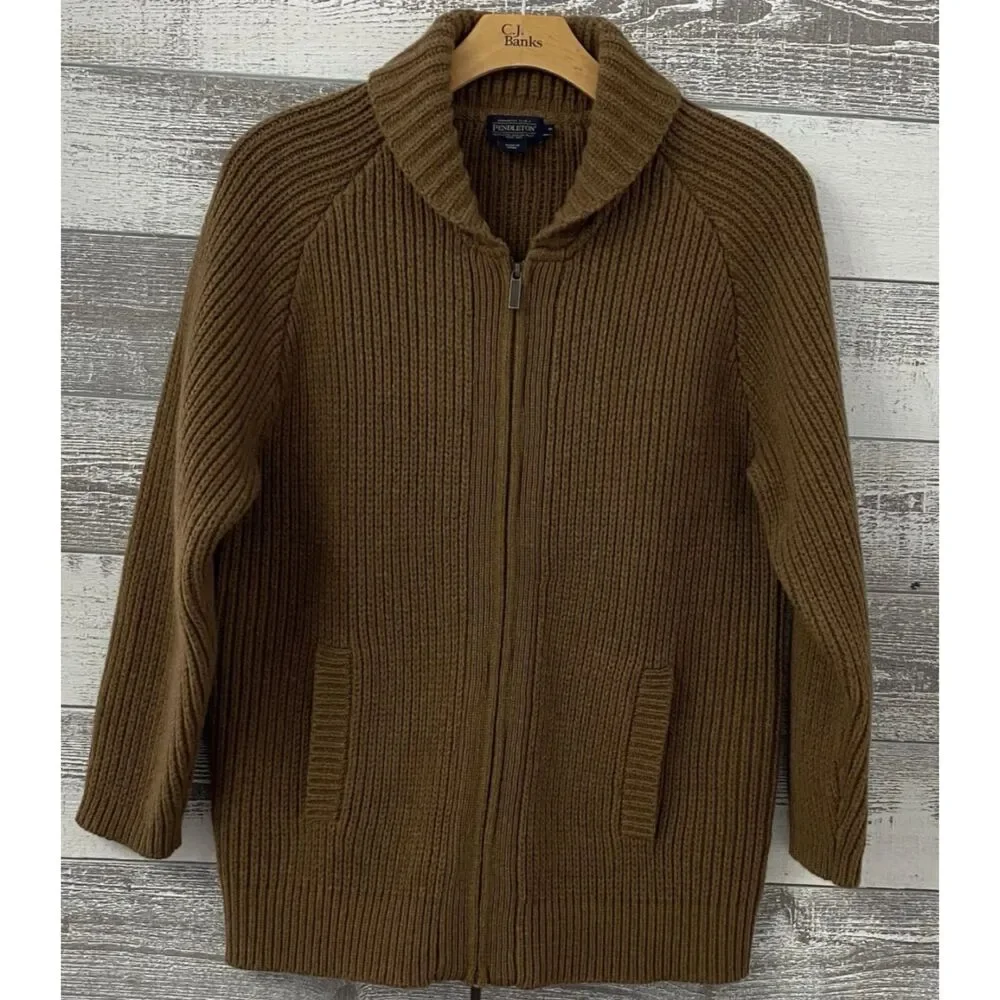 Pendleton Lambs Wool Big Lebowski Dude Zip Cardigan Sweater Size Med Westerly - Picture 1 of 12